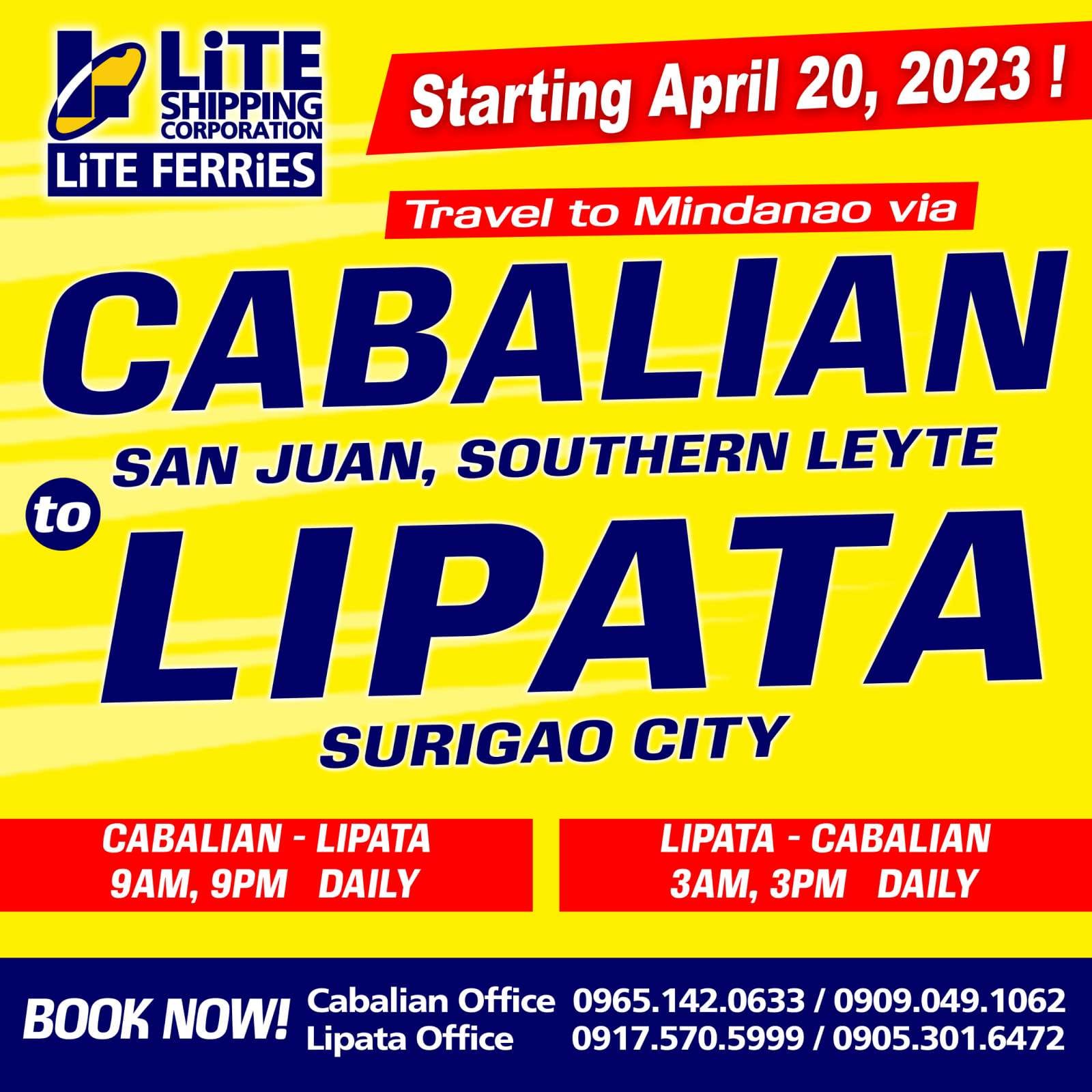 CAbalian to Lipata Surigao Ferry Boat Schedule
